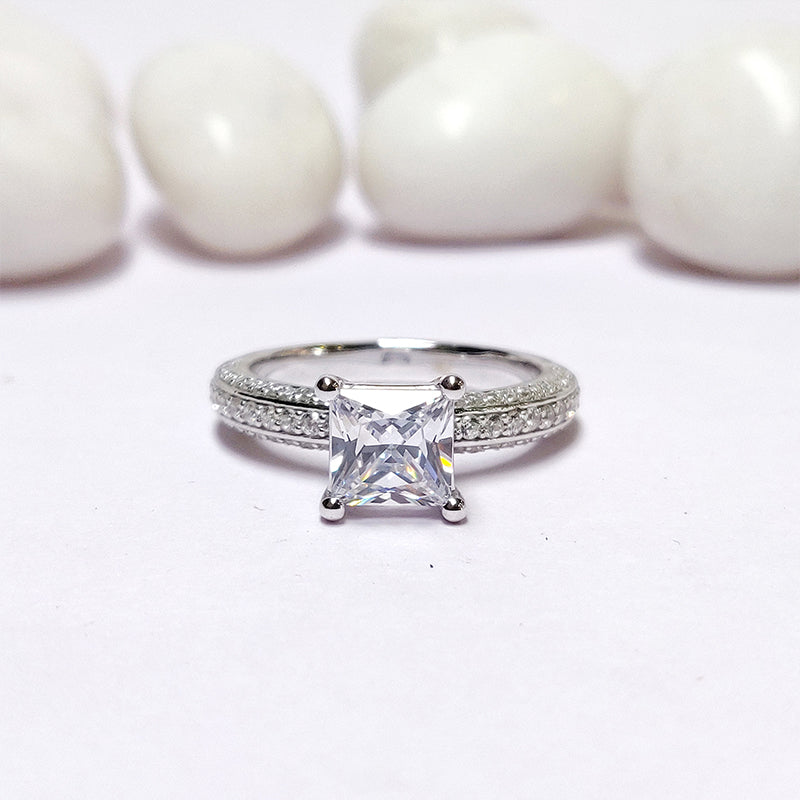 2pcs Triple Row Princess Cut Sterling Silver Bridal Set For Women Shineofdiamond