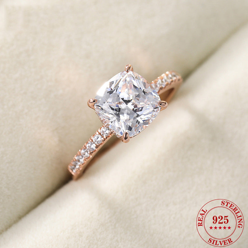 Sparkling Solitaire Cushion Cut Engagement Ring in Sterling Silver Shineofdiamond