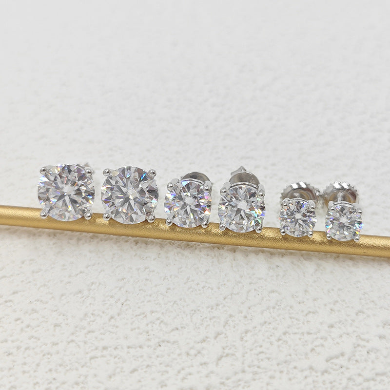 Gorgeous Round Cut Moissanite Stud Earrings In Sterling Silver shineofdiamond
