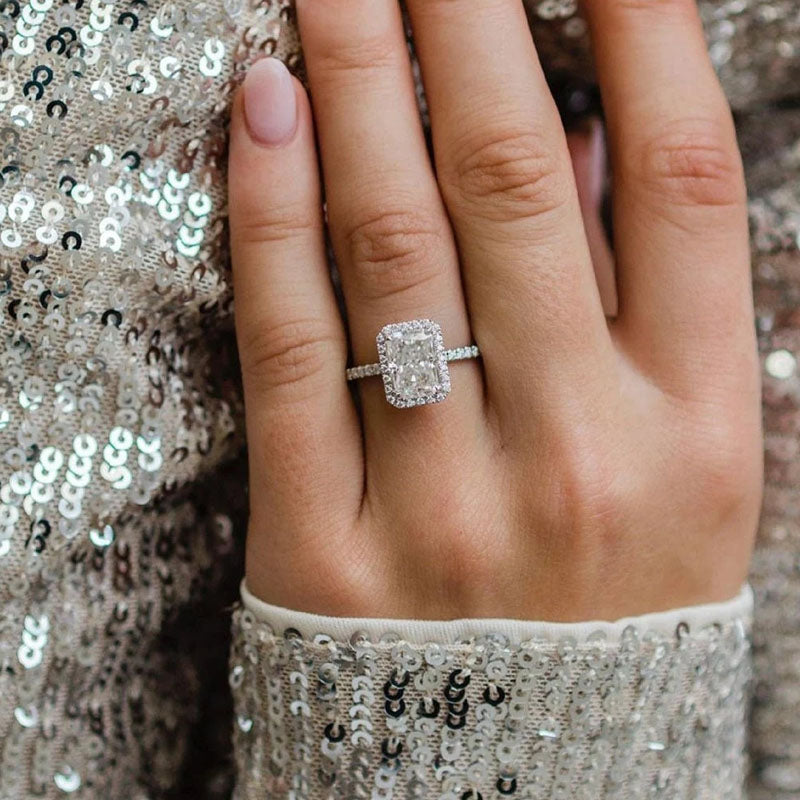 Elegant Hidden Halo Radiant Cut Sterling Silver Engagement Ring Shineofdiamond