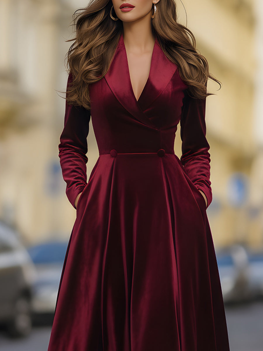 Burgundy Velvet Blazer Midi Dress XYS