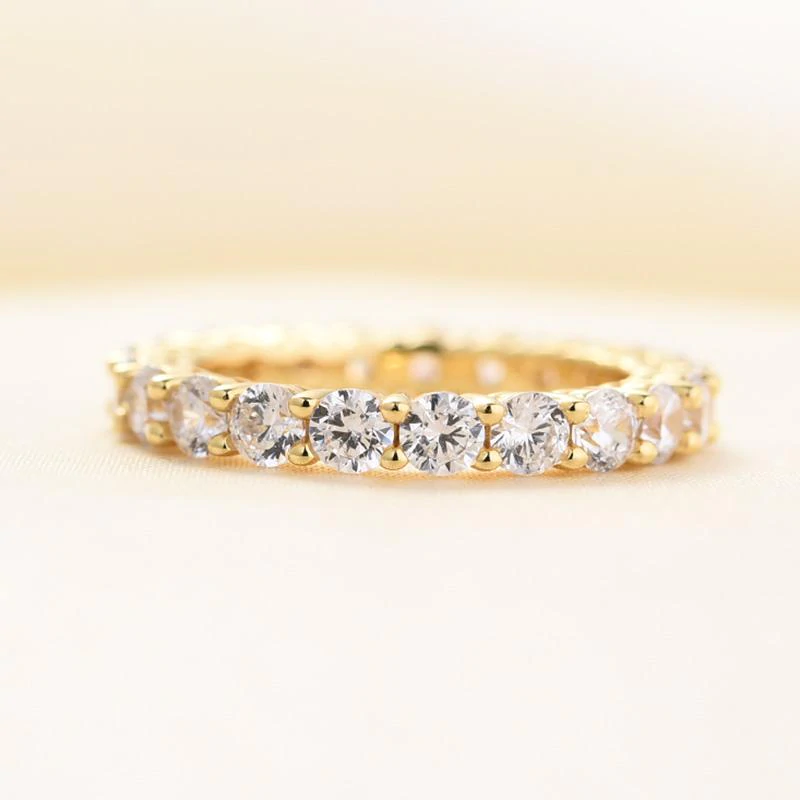 3PCS Golden Tone Round Cut Sterling Silver Wedding Bridal Set Shineofdiamond