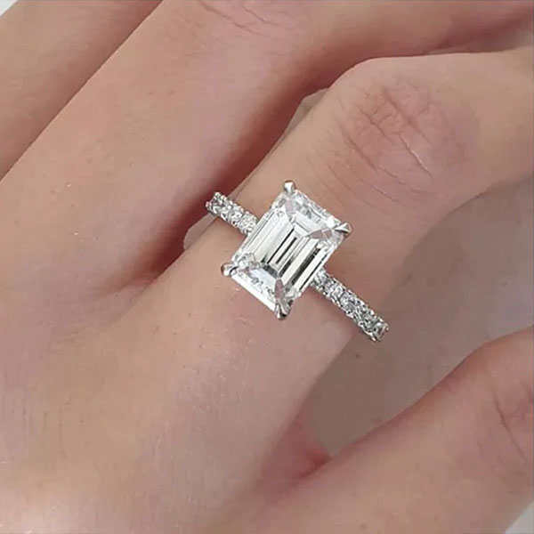 Classic Emerald Cut Engagement Ring In Sterling Silver Shineofdiamond