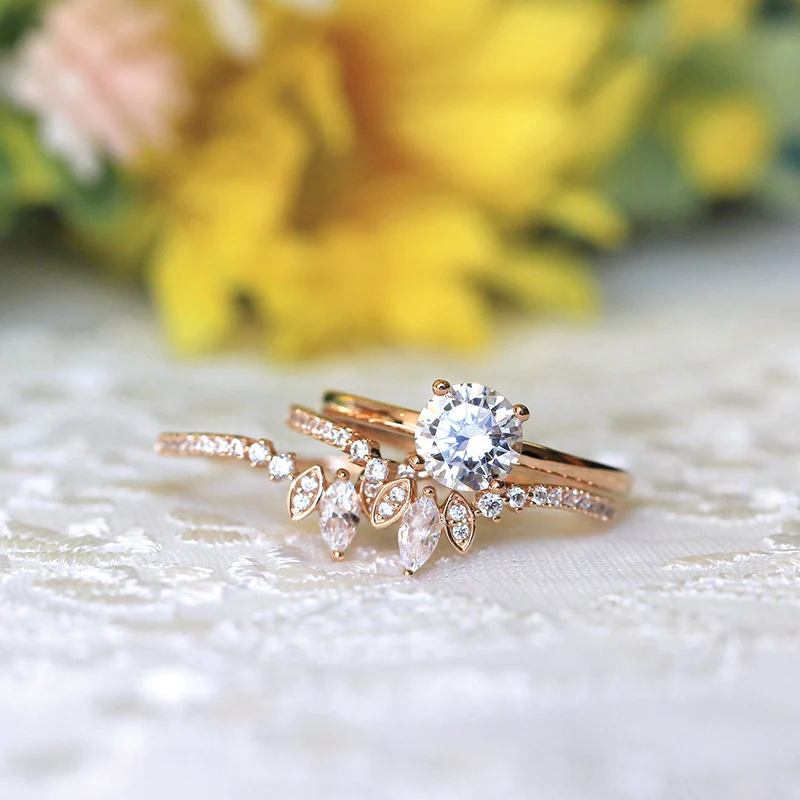 Vintage 3PCS Round Cut Solitaire Sterling Silver Wedding Bridal Set shineofdiamond