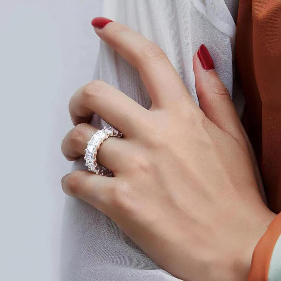 Radiant Cut Eternity Sterling Silver Wedding Band shineofdiamond