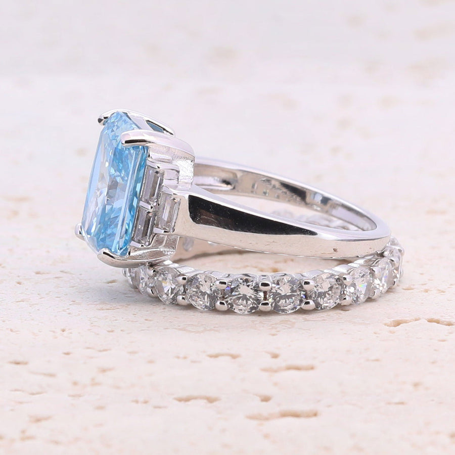 4.0CT. Radiant Cut Blue Gemstone Engagement Ring Set shine of diamond