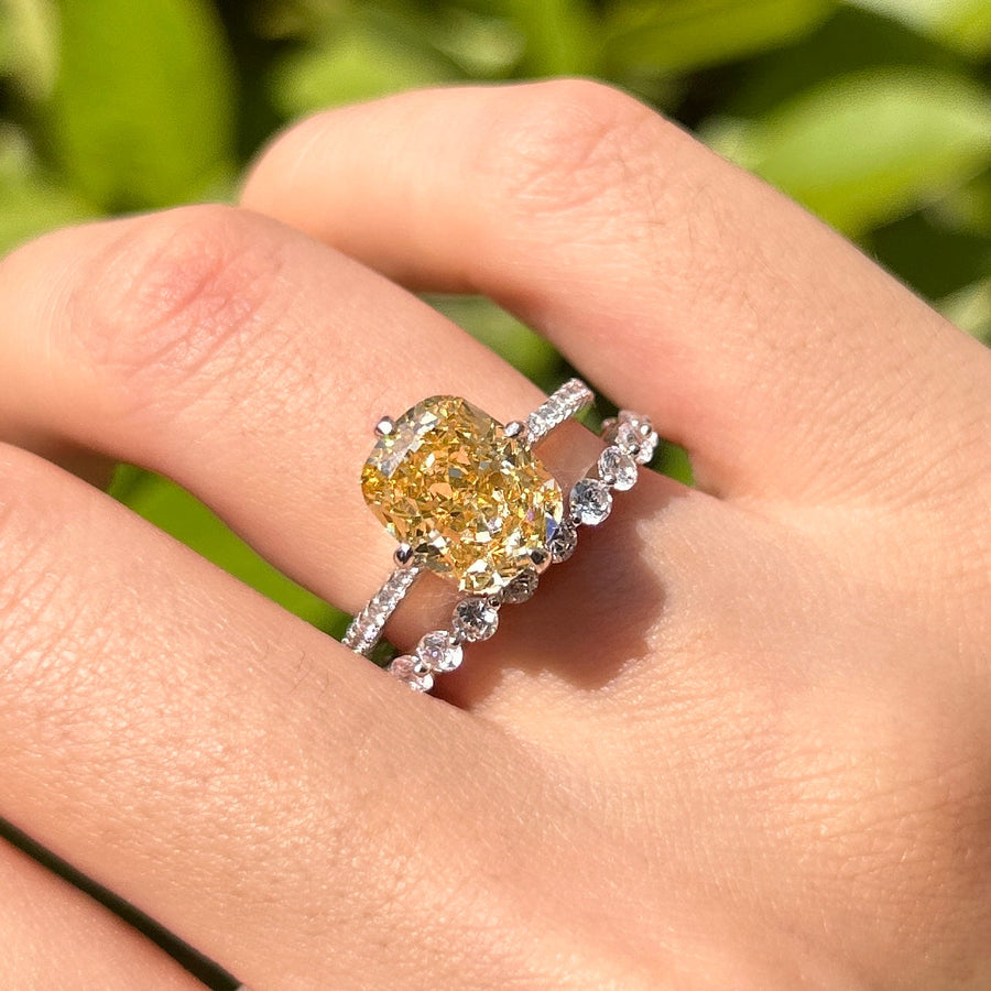 2 Pcs Radiant Cut Yellow Sterling Silver Bridal Set Carly Jewelry