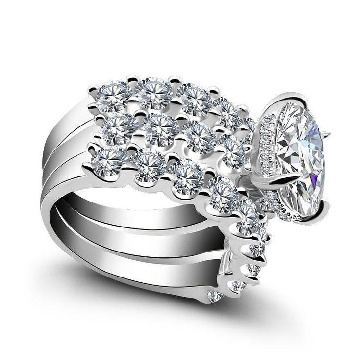 9.0CT 3pcs Oval Cut Bridal Set in Sterling Silver Shineofdiamond