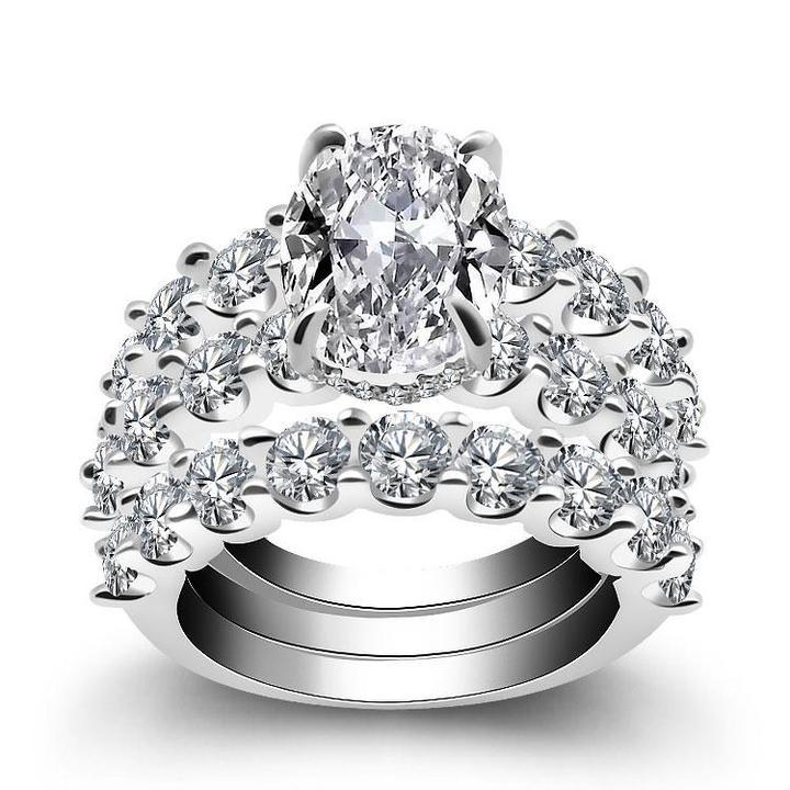 9.0CT 3pcs Oval Cut Bridal Set in Sterling Silver Shineofdiamond
