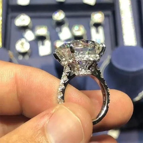 8.0ct Sterling Silver Solitaire Engagement Ring Shineofidamond