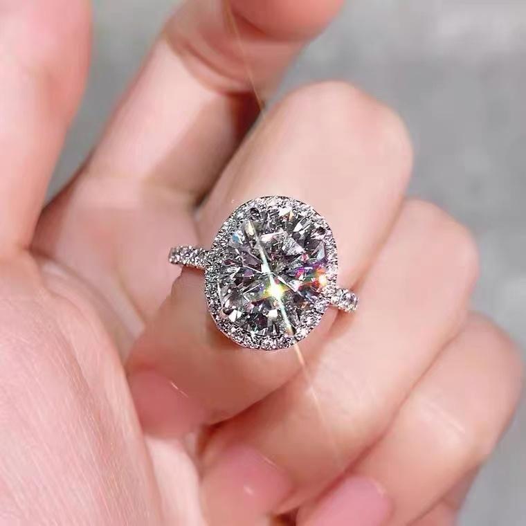 Oval Cut Halo Sterling Silver Engagement Ring Shineofdiamond