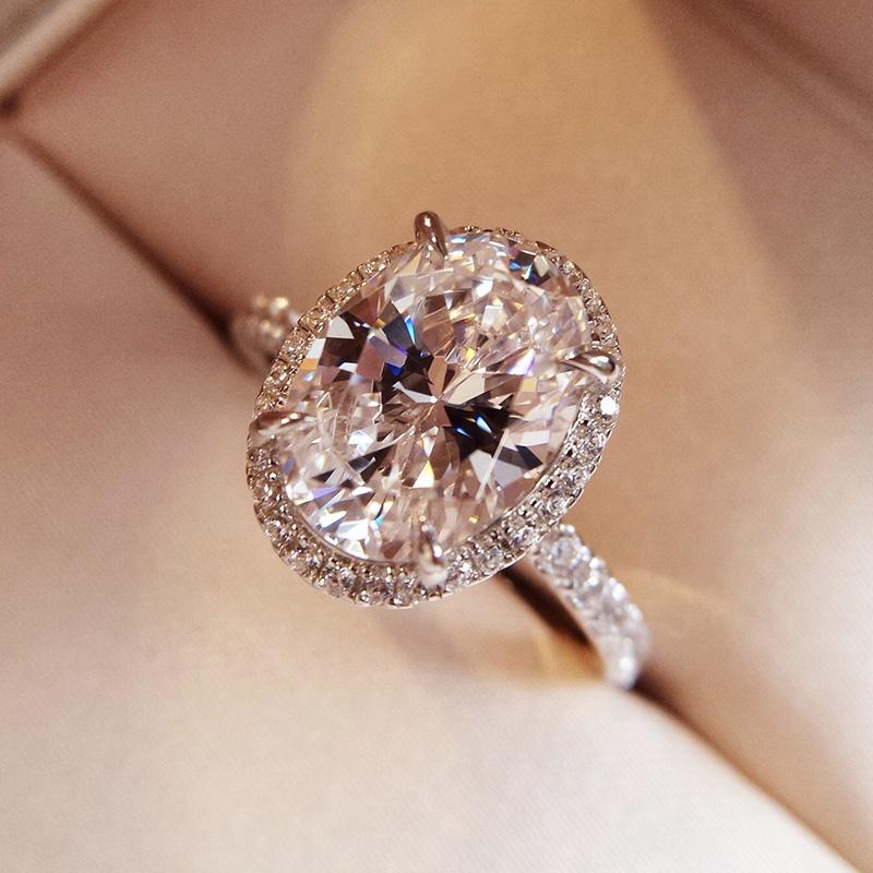 Oval Cut Halo Sterling Silver Engagement Ring Shineofdiamond