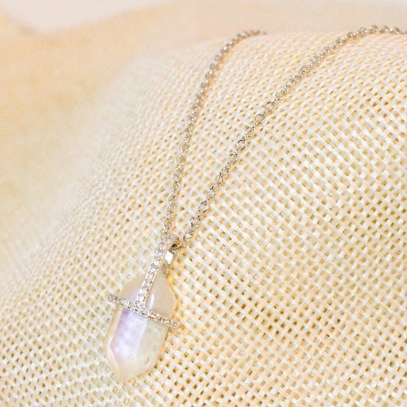 Hexagonal Crystal Moon Stone Sterling Silver Necklace Carly Jewelry