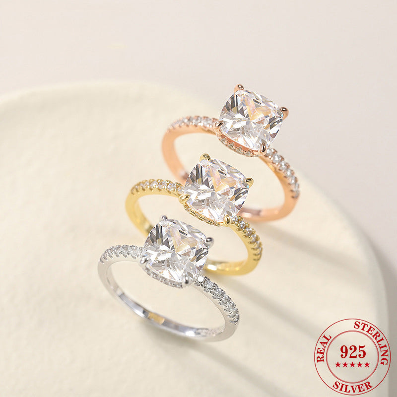 Sparkling Solitaire Cushion Cut Engagement Ring in Sterling Silver Shineofdiamond