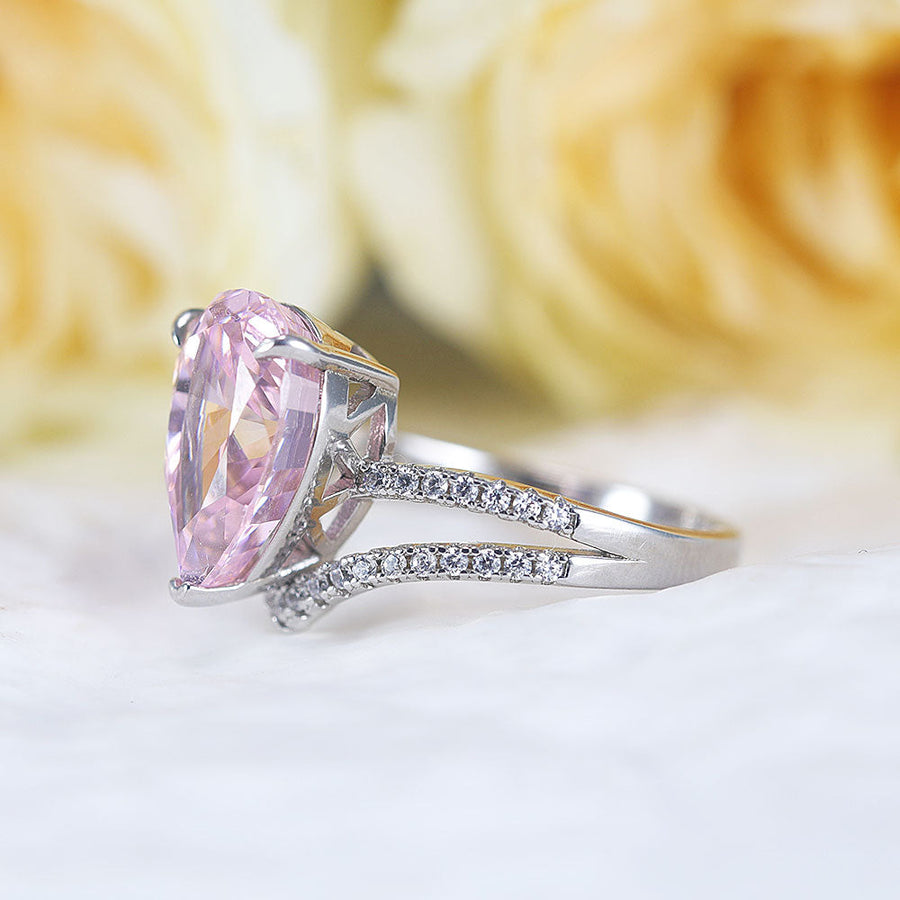 Gorgeous Pink Pear Cut Sterling Silver Engagement Ring Shine of Diamond
