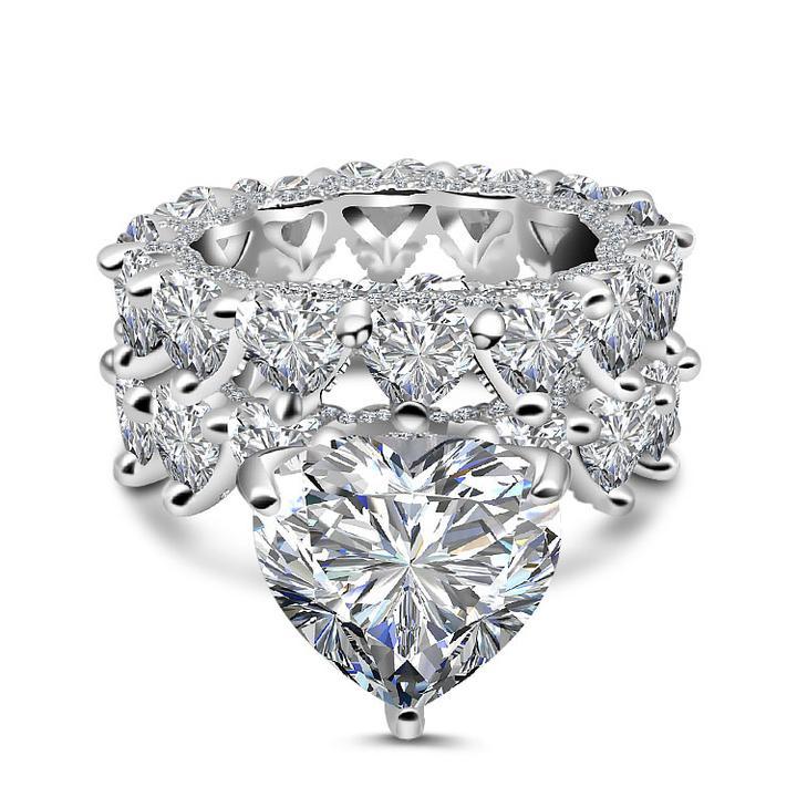 "Heart to Heart" Cut Sterling Silver Bridal Set Shineofdiamond