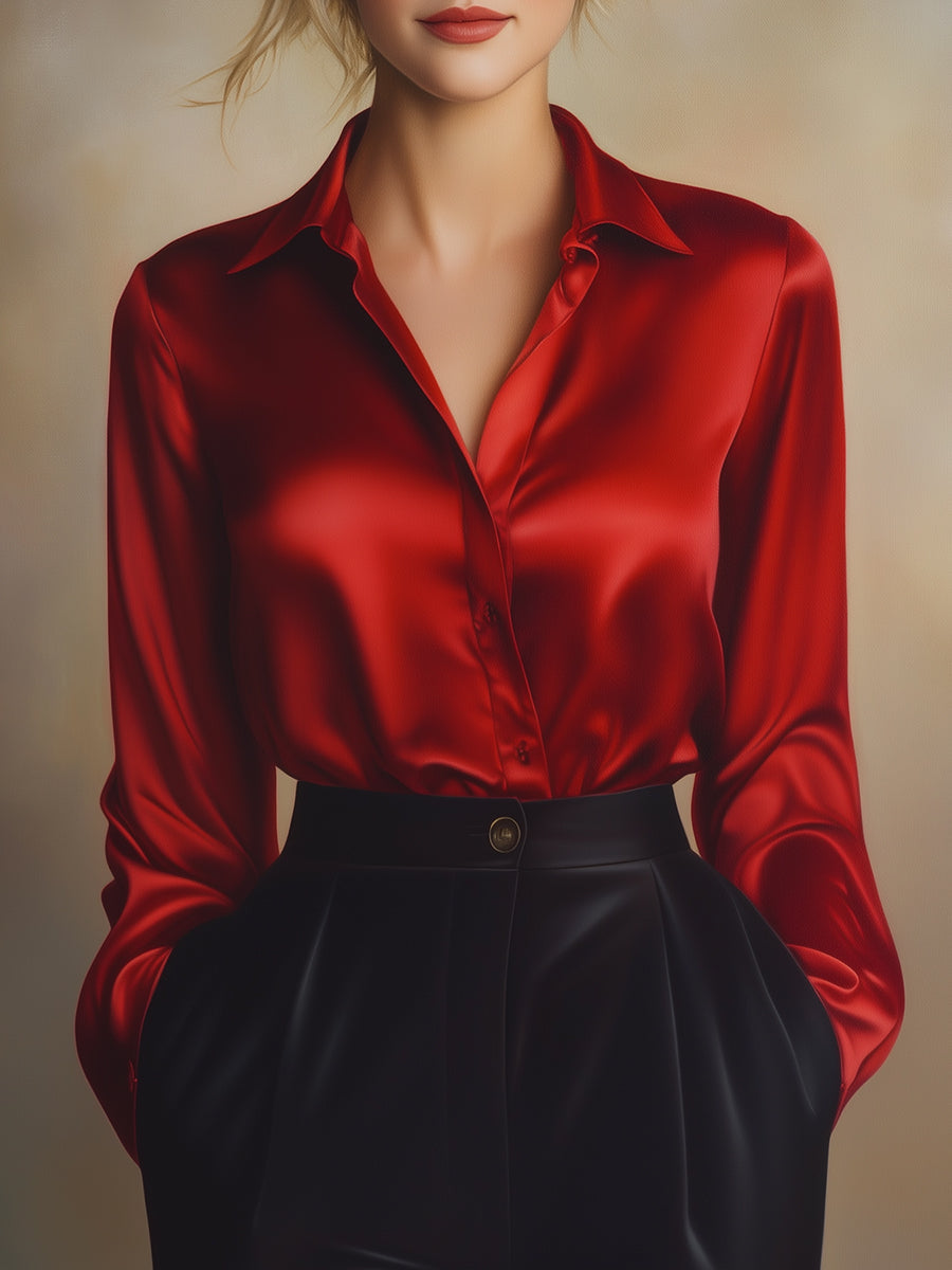 Elegant Black Satin Long Sleeves Blouse ZJ
