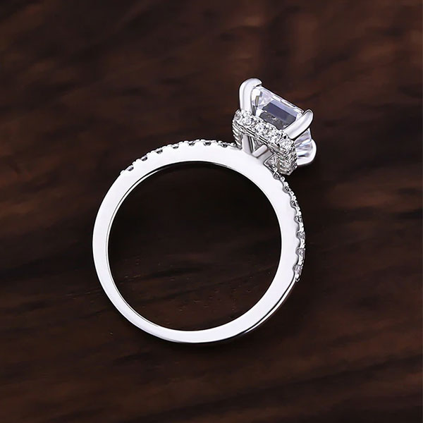 Classic Emerald Cut Engagement Ring In Sterling Silver Shineofdiamond