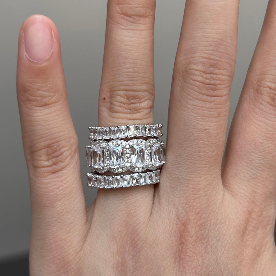 3PCS Stunning Wedding Band Set In Sterling Silver Shineofdiamond