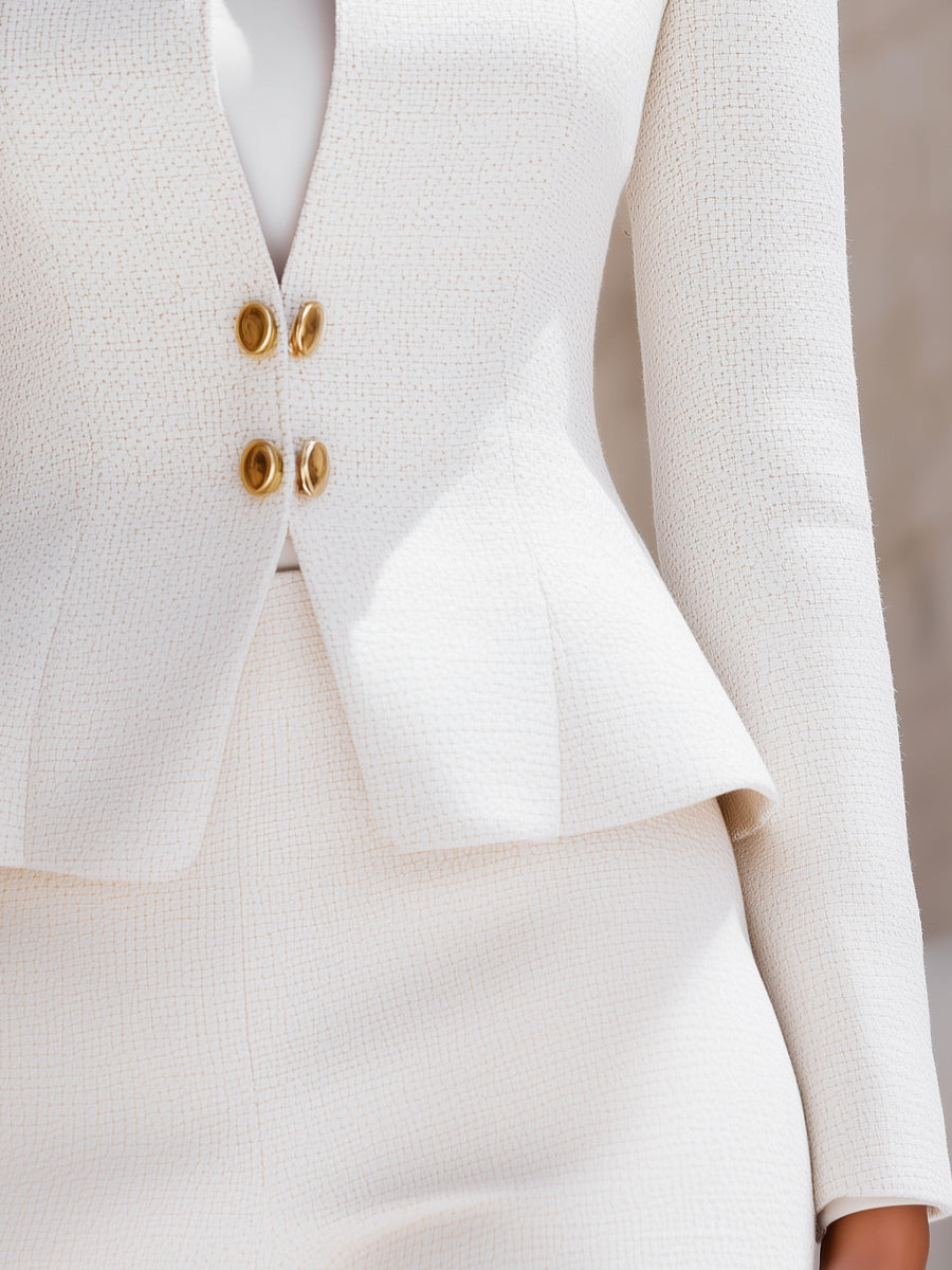 Sculpted Stand Collar Blazer With Gold Buttons MLZ