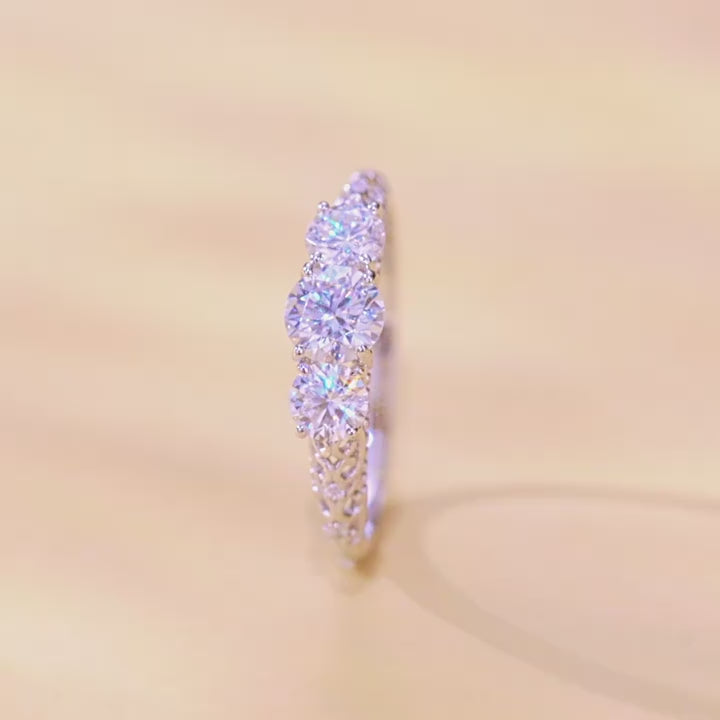 Stunning Three Stone Moissanite Sterling Silver Band Carly Jewelry