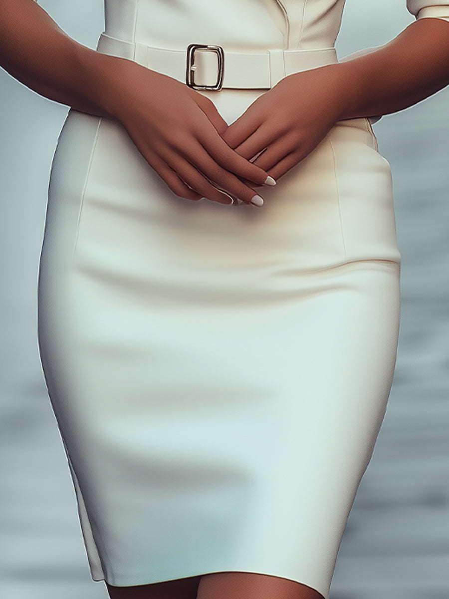 Sophisticated White Tailored Blazer Dress with Belt ZJ