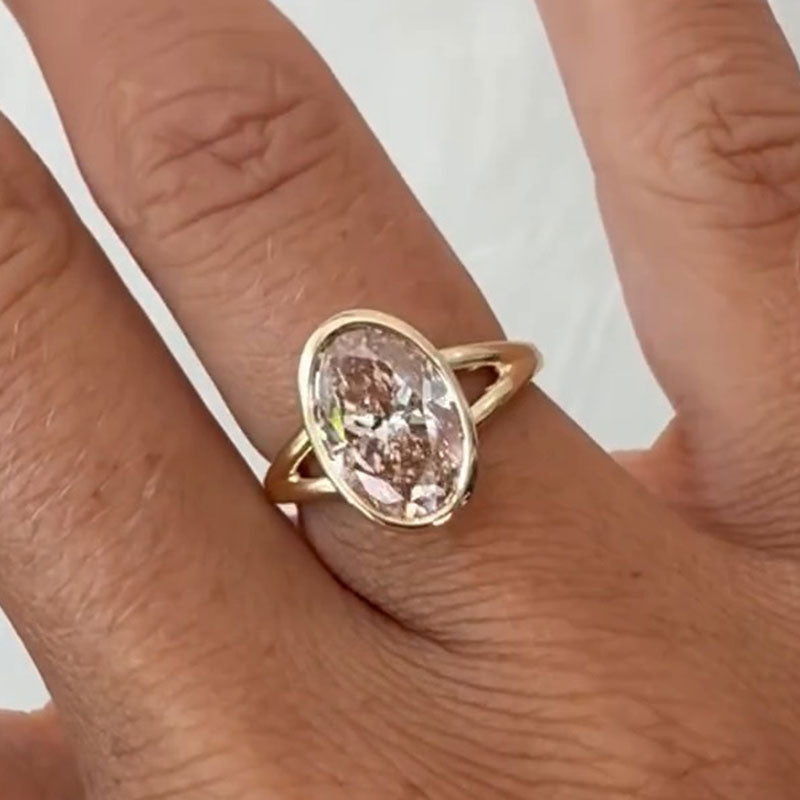 Simple Pink Oval Cut Sterling Silver Engagement Ring Shine of Diamond