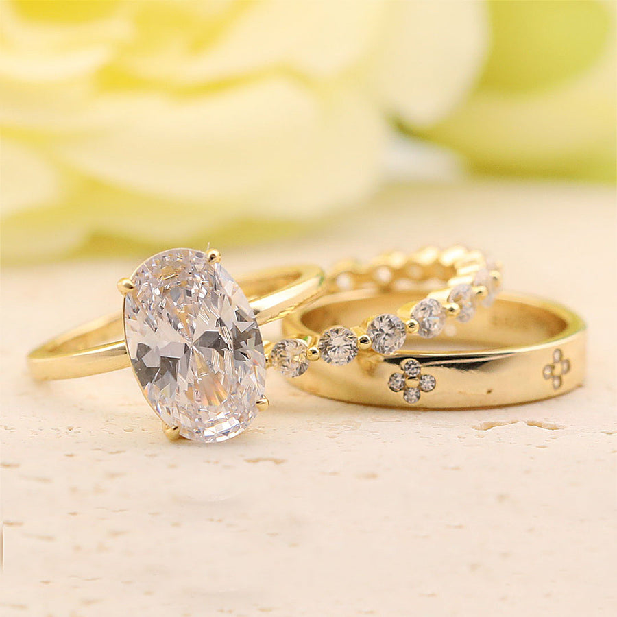 3PCS Noble Oval Cut Sterling Silver Bridal Set shineofdiamond