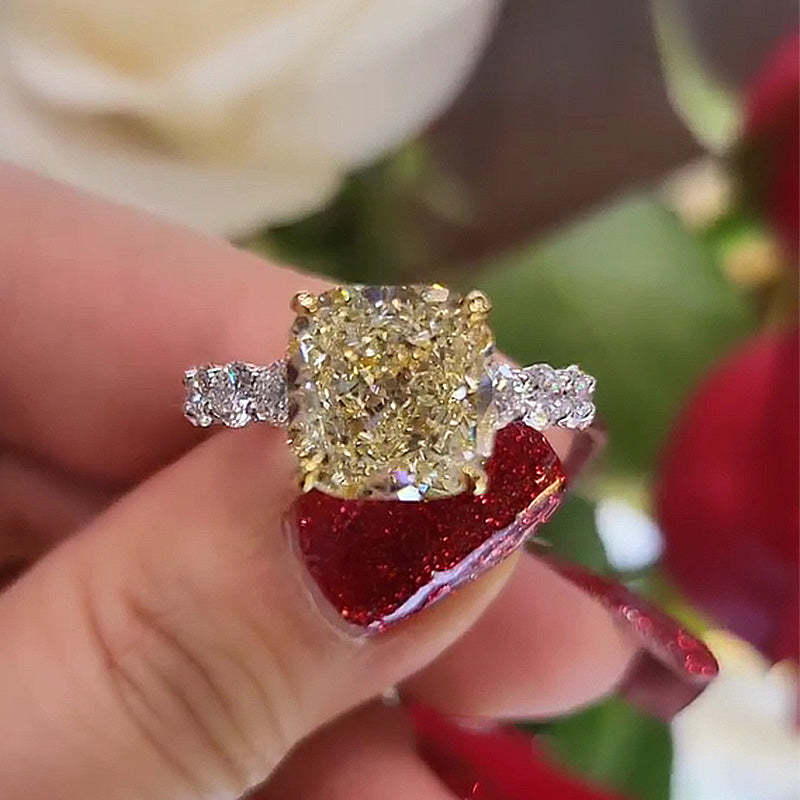 Two-tone Cushion Cut Yellow Gemstone Engagement Ring In Sterling Silver shineofdiamond