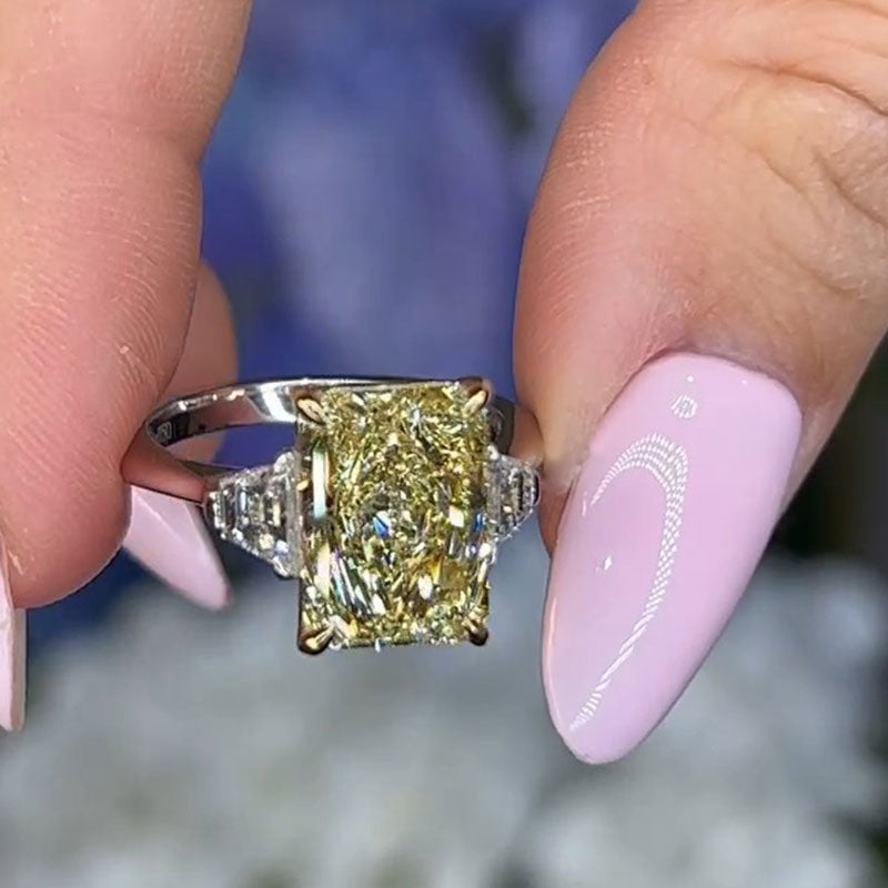 Fancy Yellow 4CT Radiant Cut Engagement Ring shineofdiamond