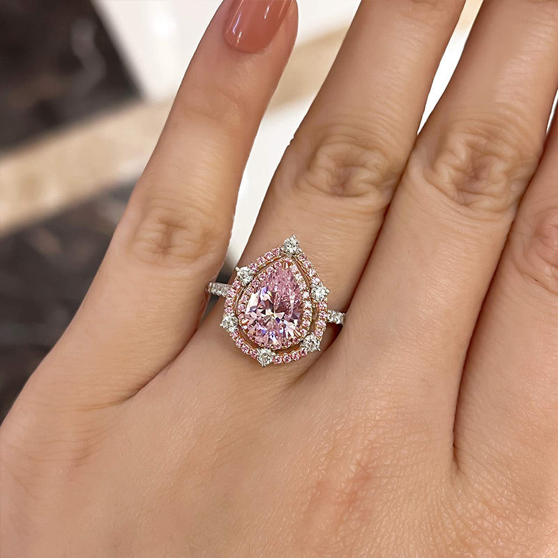 Double Halo Pear Cut 925 Sterling Silver Engagement Ring Shineofidamond