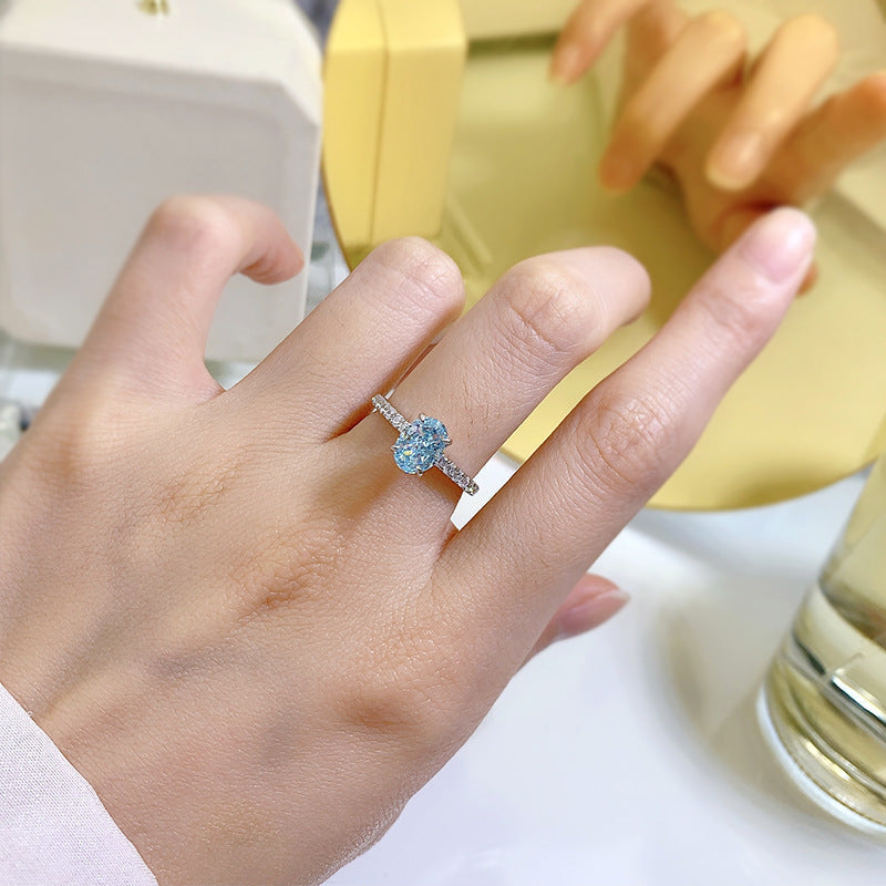 Aquamarine Oval Cut Sterling Silver Engagement Ring Shineofdiamond