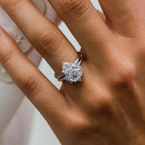 Unique Pear Cut Sterling Silver Bridal Set Shineofdiamond