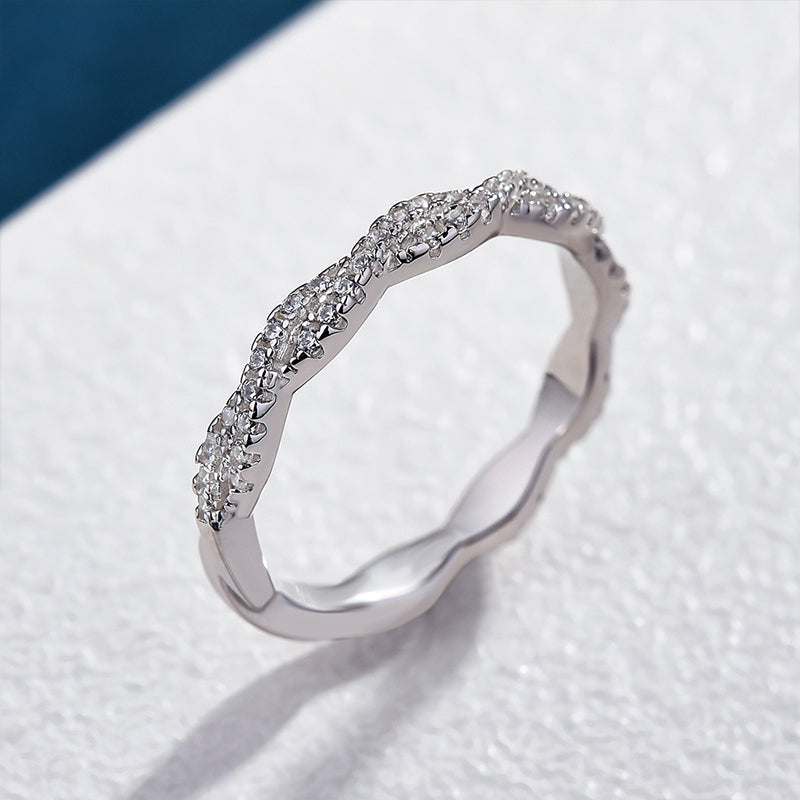 Elegant Pave Twist Eternity Wedding Band In Sterling Silver Shineofdiamond
