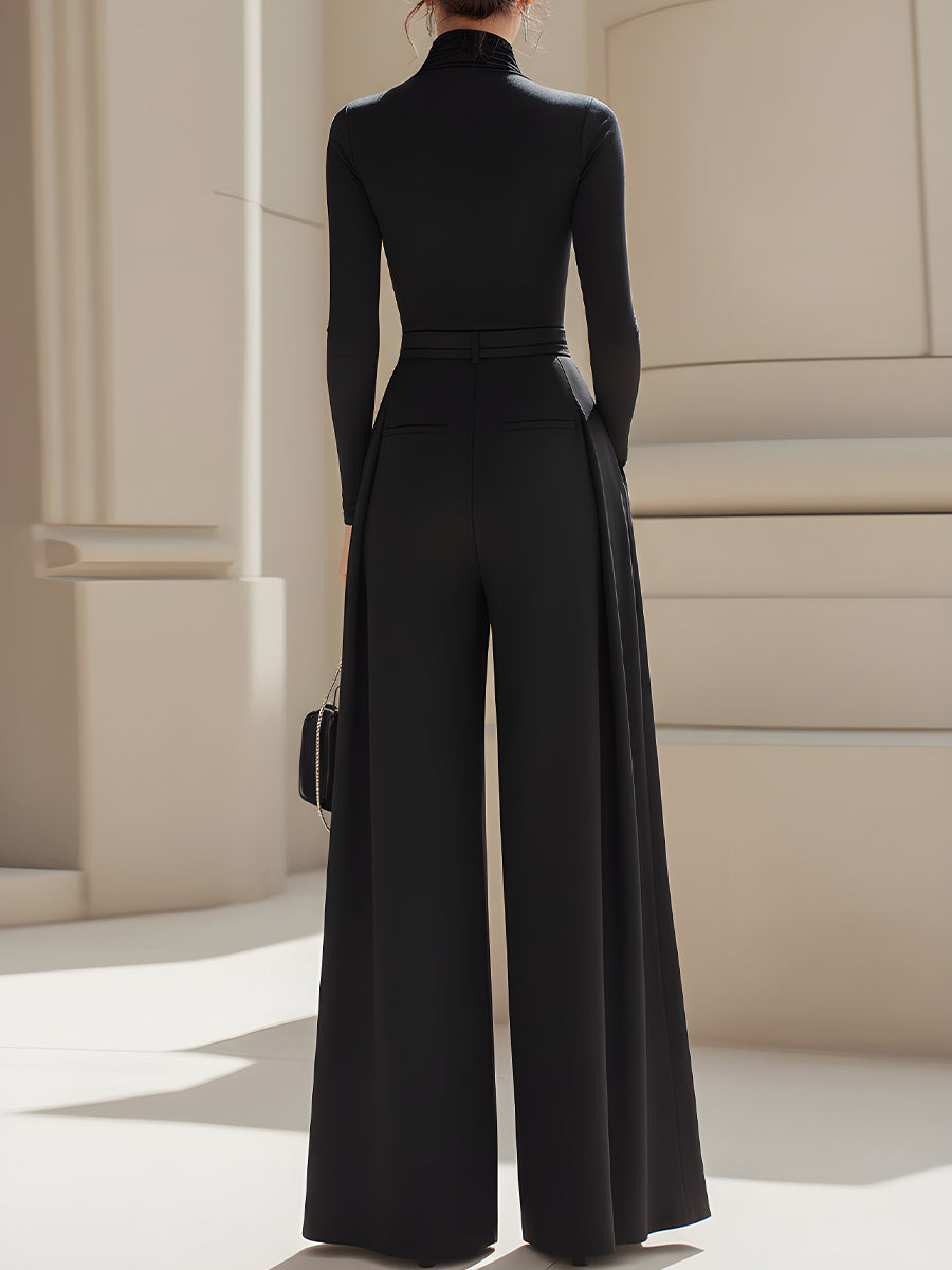 High-Neck Fitted Top And Fluid Wide-Leg Trouser Set ZJ