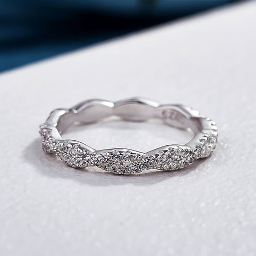 Elegant Pave Twist Eternity Wedding Band In Sterling Silver Shineofdiamond
