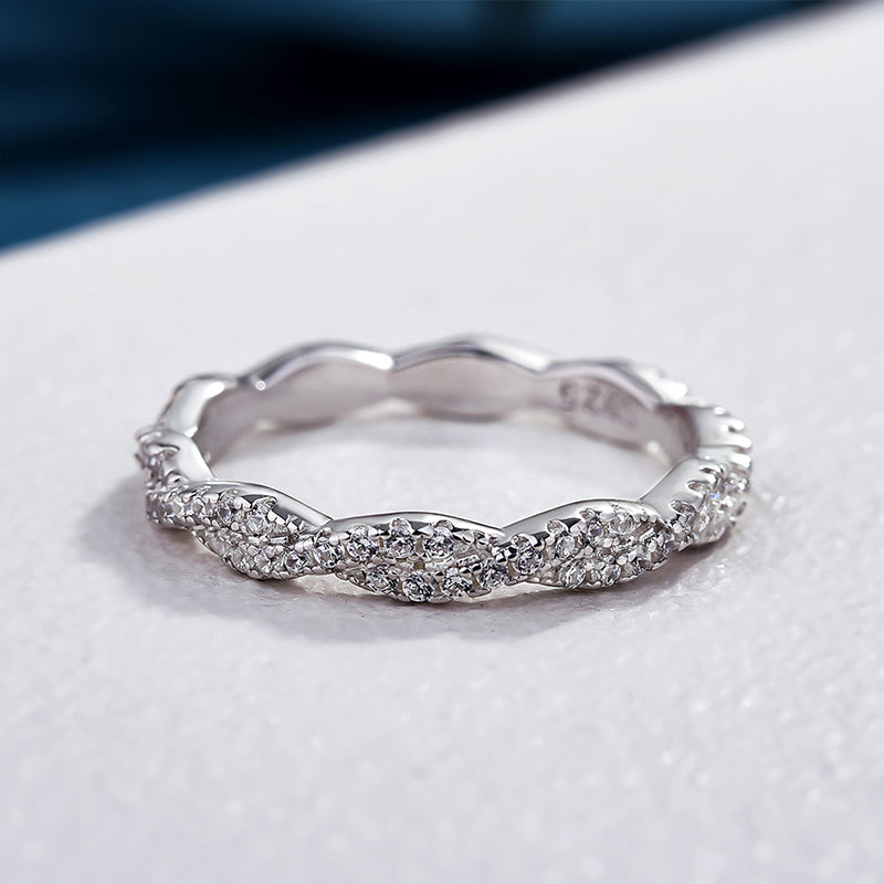 Elegant Pave Twist Eternity Wedding Band In Sterling Silver Shineofdiamond