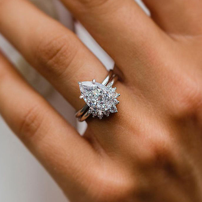 Unique Pear Cut Sterling Silver Bridal Set Shineofdiamond
