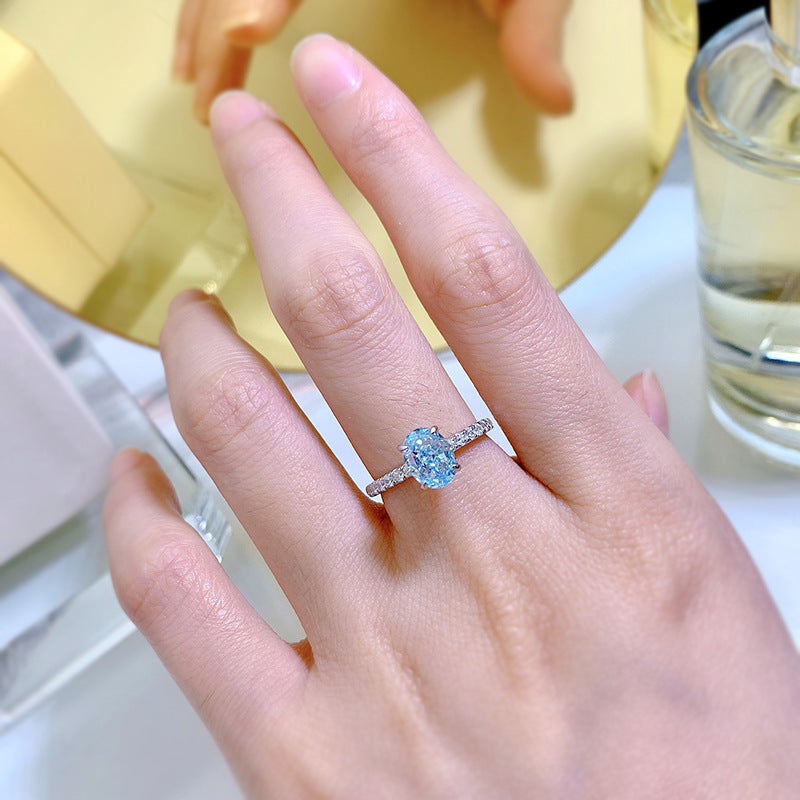 Aquamarine Oval Cut Sterling Silver Engagement Ring Shineofdiamond