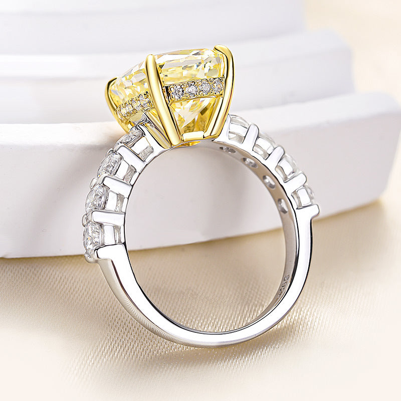 Two-tone Cushion Cut Yellow Gemstone Engagement Ring In Sterling Silver shineofdiamond