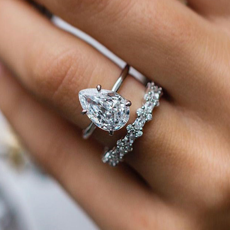 2PCS Pear Cut Solitaire Sterling Silver Bridal Set in Sterling Silver Shineofdiamond