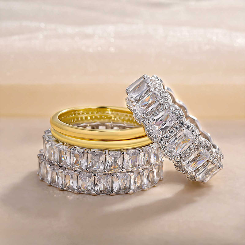 5PCS Stunning Wedding Band Set In Sterling Silver Shineofdiamond