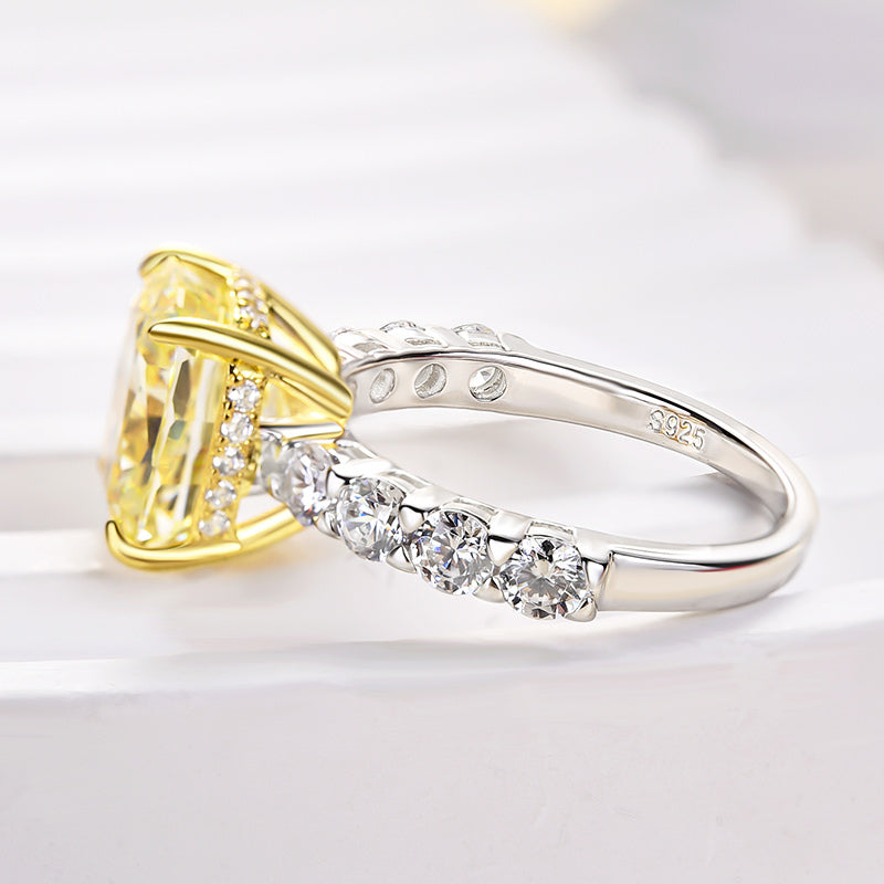 Two-tone Cushion Cut Yellow Gemstone Engagement Ring In Sterling Silver shineofdiamond