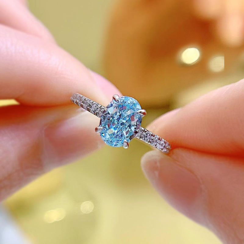 Aquamarine Oval Cut Sterling Silver Engagement Ring Shineofdiamond