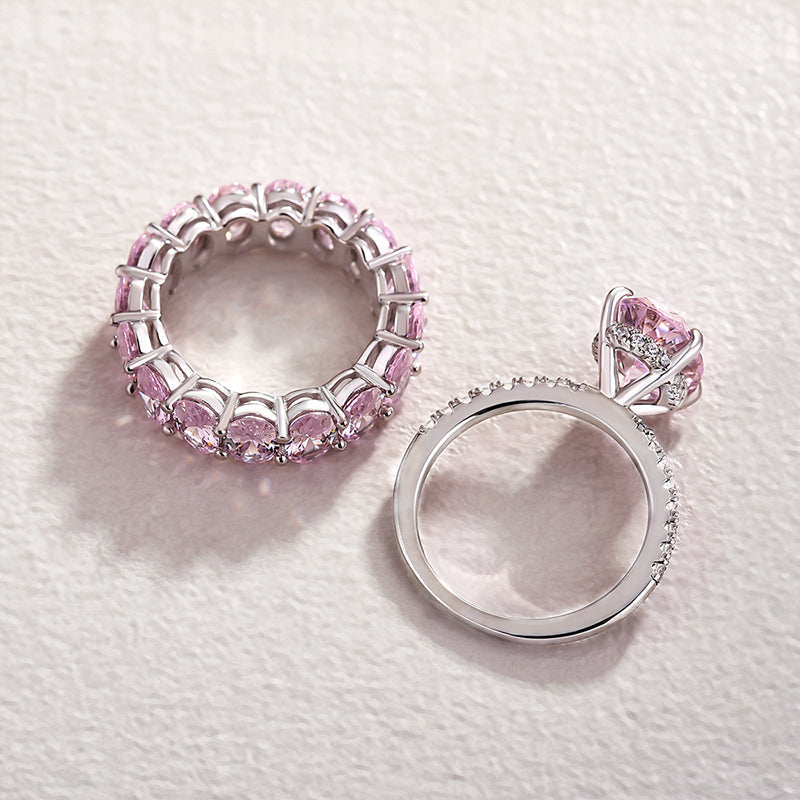 Sweet Pink Gemstone Oval Cut Sterling Silver Bridal Set Shineofdiamond
