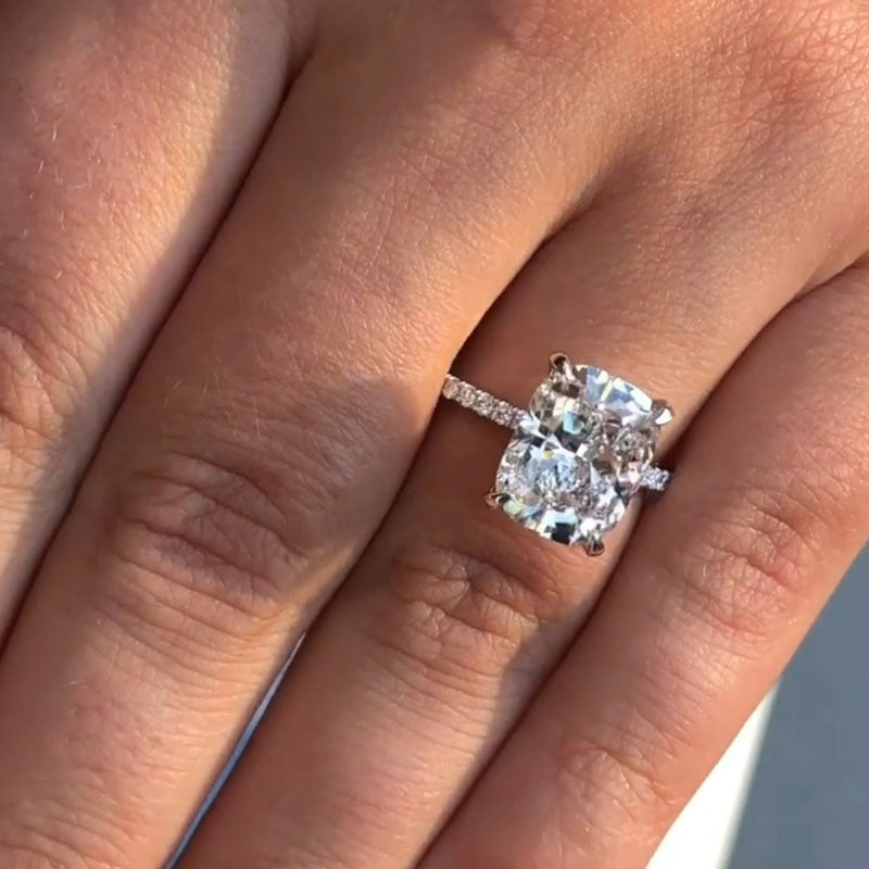 Gorgeous Elongate Cushion Cut Sterling Silver Engagement Ring shine of diamond