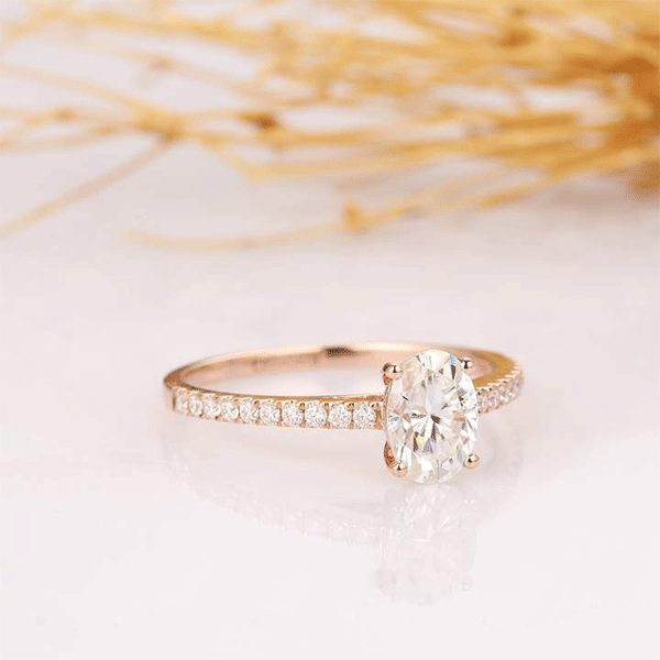 Rose Gold Oval Cut Sterling Silver Engagement Ring Shineofidamond
