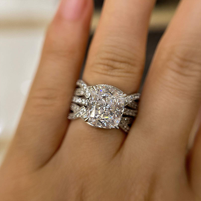 Vintage Cushion Cut Insert Wedding Bridal Set In Sterling Silver Shineofidamond