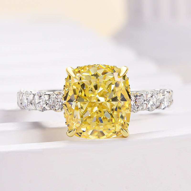 Two-tone Cushion Cut Yellow Gemstone Engagement Ring In Sterling Silver shineofdiamond