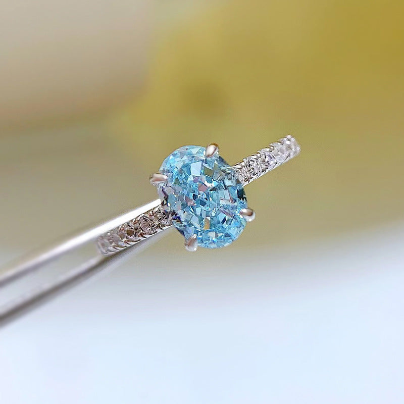 Aquamarine Oval Cut Sterling Silver Engagement Ring Shineofdiamond